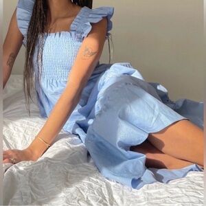 NWT Hill House The Ellie Nap Dress in Light Blue Glitter Check Size XL